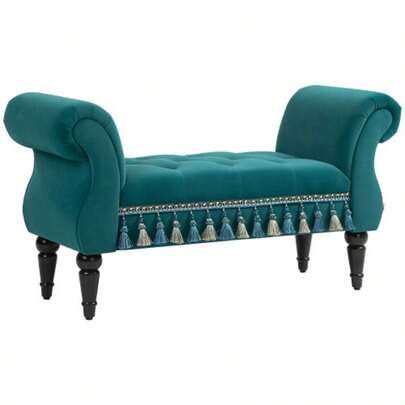 HOMCOM Luxury Upholstered Bench With A Velvet Look, 117 X 40 X 58 Cm, For Living Room And Bedroom, Green, Elegant And Comfortable