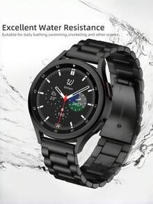 1pc Fashion Black Three-Bead Metal Smart Watch Band Compatible With Samsung Amazfit Smart Watch Universal 20mm 22mm Stainless Steel Watch Strap,Compatible With Samsung Galaxy Watch 7/6/5/4/3 40mm/44mm,Compatible With Galaxy Active 2 40mm/44mm Gear S3,Compatible With Samsung Galaxy Watch 3 42mm 46mm - Black - View 3