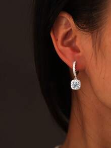 1 par de pendientes de boda para mujer, pendientes de aro cuadrados, 5g de plata esterlina 925, 1 quilate de moissanita, estilo palaciego bohemio, compromiso, boda, aniversario, regalo del Día de San Valentín, incluye certificado de moissanita y elegante caja de regalo - Plateado - Ver 5