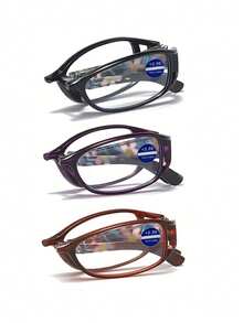 3Pcs Portable Folding Reading Glasses For Women,Oval Frame, Light Eye Glasses,Women's Office Magnification Readers, For Women Men - Casual Chic Lightweight,Flower Printed, Computer&Daily Use,1.0 To 4.0