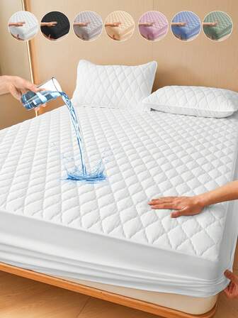 1pc White Solid Waterproof Bedsheet, Bedding, Fitted Sheet, Home Decor, Comfortable Home Textile, Breathable Anti-Pilling Mattress Protector, Waterproof Mattress Cover, Soft & Comfortable Bedroom Bedding, Skin-Friendly Mattress Pad