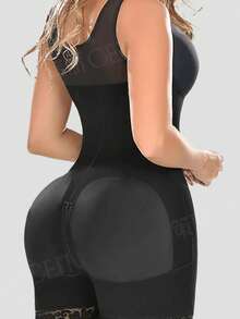 Lace Hooks U Neck Plus Size Glue Crotchless Slimming BBL Frim Bodysuits Waist Trainer Women Full Body Shaper Shapewear - màu đen - Xem 5
