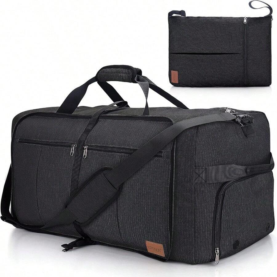 120L Travel Duffle Bag For Men 34 Large Duffel Bag For Travel With Shoe Compartment Foldable Collapsible Overnight Weekender Bag Gym Bag For Men Women Waterproof And Tear Resistant Black 120L - Black - View 1