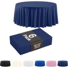 Pack Of 6 Navy Plastic Table Cloth - Size: 120 Inch Round Disposable Tablecloth For Parties - Ideal For For Birthdays Parties Summer And More - Navy+6 - View 2