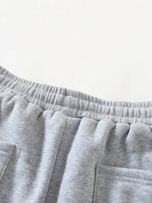 Loose Fit Gray Sweatpants, American Streetwear Style, Relaxed Fit Drawstring Straight Leg Casual Pants, Sports Vibe - Light Grey - View 3