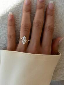 1枚925纯银优雅四爪镶嵌2克拉立方氧化锆椭圆形戒指，复古派对生日戒指，女士时尚珠宝礼品 - 扭臂四爪 - 查看 4