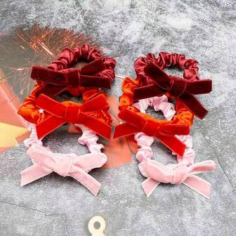 2条装新款可爱蝴蝶结涤纶柔软绒面丝带发圈，四季皆宜，可作马尾辫发圈、发绳、橡皮筋发圈、发圈、发绳。