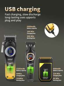 Bộ tông đơ cắt tóc chuyên nghiệp HIENA 3 món dành cho nam, tông đơ điện không dây, kéo cắt tóc bằng dầu, dao cạo, màn hình LED kỹ thuật số cho tiệm làm tóc tại nhà, phụ kiện sạc USB, hộp quà tặng tinh tế, thích hợp làm quà tặng, là người bạn đồng hành thân thiết cho gia đình - màu đen - Xem 8