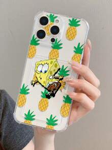 1pc Cute & Fun Transparent Card Holder With Pineapple & SpongeBob Cartoon Pattern, Shockproof Phone Case Compatible With IPhone 11/12/12 Pro Max/14 Pro Max/15/15 Pro/16/16 Pro Max - Multicolor - View 8