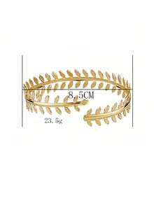 1pc Women's High-End Personalized Open Leaf Metal Bangle Bracelet Accessory