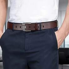 Men's Genuine Leather Belt With Alloy Buckle, Cowhide Belt - Fashionable Black Design, Medium Width Business Casual Waist Belt, Sweatproof Technology, Suitable For All Seasons, Sports Jeans Accessory|Modern Buckle Design|Durable Alloy Buckle - Khóa màu đen và bạc - Xem 10