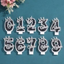 1pc Creative Digital Candle Crown Decoration Cake Decoration Candle, 0-9 Gray Black Shiny Digital Candle, Suitable For Birthday Cakes, Large Holiday Parties - Black and Gray - View 2