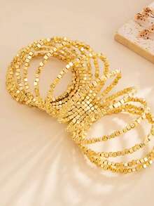 Bracelet Stack Silver Asymmetric CCB Beaded Stretch Bracelets For Women Stretchy Bracelets Vintage Elastic Stackable Bracelet Set Women Jewelry Dainty Fashion Accessories - Gold - View 5