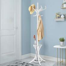 Appendiabiti da 184 cm, Appendiabiti in legno con 12 ganci, Portaombrelli, Appendiabiti autoportante per ingresso, ufficio, soggiorno (grigio) - Bianco - Visualizzare 2