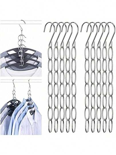 1pc Space-Saving Metal Chain Hanger With 7 Slots, Multifunctional Foldable Hook Rack For Clothes Storage, Suitable For Clothing Stores And Home, Versatile Closet Organizer And Wardrobe Divider For Scarves Dresses Tops Pants Swimwear, Compact Retail Display And Boutique Hanging Solution For Small Closets Dorm Rooms Entryways Travel Prep, Easy Hang And Fold Design For Seasonal Rotation Holiday Gifting Christmas Hostess Present, Space Maximizing, , Anti-Slip, Neat Visual Merchandising Tool To Boost Shelf Efficiency And Customer Appeal