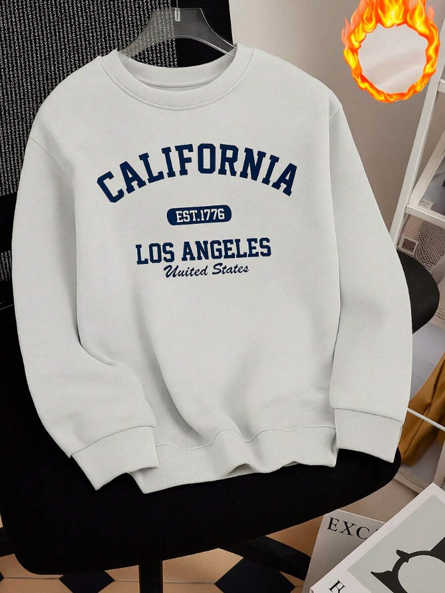 Sudadera blanca con estampado CALIFORNIA LOS ANGELES, estilo universitario moderno - Gris Claro - Ver 1