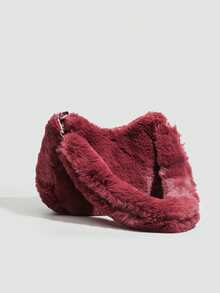 新款秋冬毛绒新月拉链单肩包，休闲斜挎包 - 彩色 - 查看 11