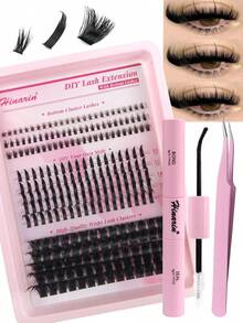 235pcs D-Curl Eyelash Extension Kit, 3-In-1, Includes 10-18mm Mixed Pointed Fairy Single Lashes, 120D Fluffy Thick Soft Single Lash Clusters, 5mm/6mm/7mm Natural Lower Lashes, DIY Lash Tray Set With Lash Glue And Tweezers, Suitable For Daily, Party And Holiday Makeup - 黑色 - 查看 1