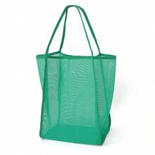Strandtasche - Oversized faltbare Mesh-Handtasche, strapazierfähiger Polyester-Aufbewahrungsbeutel, geeignet für Muscheln, Kleidung und Handtücher, Design ohne Verschluss und lackierte Kanten, weiß, stabiles Tragegriff-Design, sichtbarer Inhaltszugriff