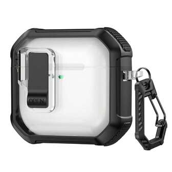 Locking 1pc Black Transparent Armor Shockproof Earphone Case, Auto Open/Close Buckle, Suitable For 1/2, Pro, 3, Pro 2, 4, Pro 3