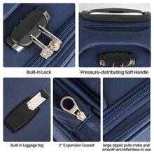 Lightweight Expandable Softside Suitcase,With Spinner Wheels & Bult-In Lock,Resistant Polyester Travel Luggage,Multiple Pockets Luggage - XANH ĐẬM/XÁM - Xem 7
