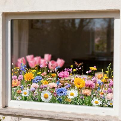 1/3 szt. Kolorowa, statyczna folia okienna z motywem kwiatowym, wielokrotnego użytku, kolorowa naklejka okienna z motywem kwiatowym, żywe kwiaty do dekoracji domu, kuchni i biura