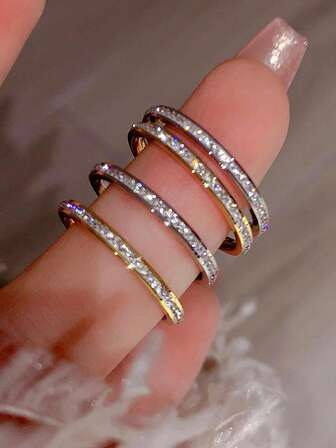 1 pieza Anillo individual de mujer elegante y de moda con cristales de acero inoxidable 18K, adecuado para citas diarias, vacaciones, bodas, días festivos, uso casual y ocasiones especiales, regalo de cumpleaños, Día de la Madre, Día de San Valentín [El efecto de superposición es mejor]