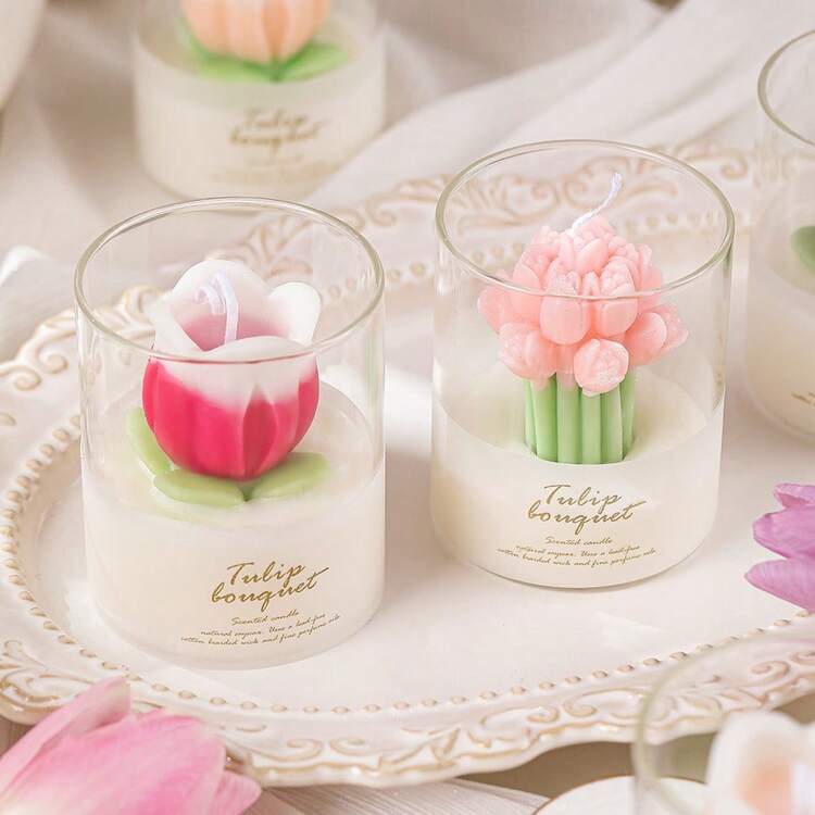 2pcs/1pc Tulip Shaped Scented Candle Gift Box, Decorative Candle To Create Ambiance, Suitable For Valentine's Day, Birthday, Wedding, Friendship, Graduation, Mother's Day, Lover's Gift - Multicolor - View 3