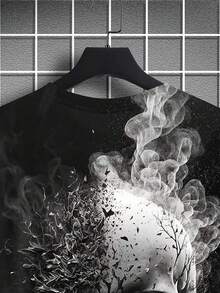 男士暗黑风格骷髅印花短袖圆领T恤 - 黑色 - 查看 3