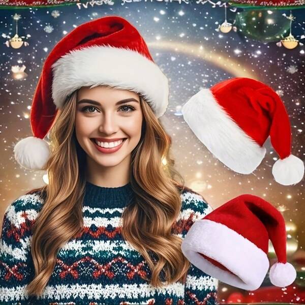 1pc Unisex Christmas Hat, Santa Claus Hat, Adult Holiday Hat, Classic & Thick Velvet Comfortable Hat For Christmas And New Year Party Decoration For Men And Women