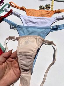 Set Of 5 Thong Panties With Adjustable Straps, Seamless, Polyester, 100% Cotton Gusset, Comfortable For Everyday Wear, Lingerie, Sensual - 彩色 - 查看 11
