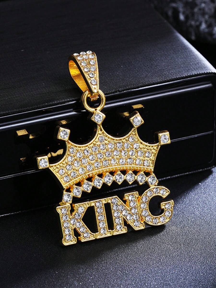 The Fashionable And Personalized Full Diamond Crown KING Pendant Necklace Is Suitable For Daily Wear, Vacation And Dating Occasions, And Is Also A Surprising And Exquisite Small Gift. - Crown King Pendant Necklace - View 1