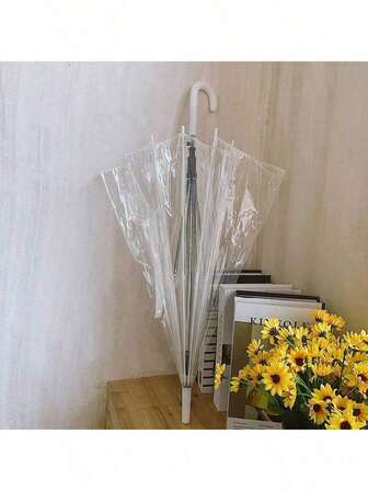 1pc High-Quality Curved Handle Umbrella, UV Protection, Transparent, Elegant Japanese Style