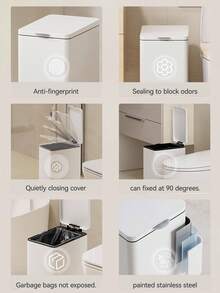 1个7/10/12升纤薄垃圾桶，脚踏式开启垃圾桶，适用于厨房、角落，也适用于浴室，节省空间，适用于厨房、浴室、客厅，使垃圾收集更轻松，狭窄空间，废纸篓，不锈钢卧室脚踏式卫生纸架，酒店和家庭豪华大容量垃圾桶 - 白色 - 查看 7