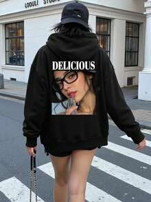 DIY Workshop: A Customizable Women's Hoodie With Photos And Text. Personalize It With Lucky Numbers And Blessings. Perfect For Yourself, Your Partner, Family, Pets, Or Friends. Ideal For Halloween, Christmas, Back-To-School, Fall/Winter Wear, Holiday Gifts, Birthday Presents, And Parties. Plus-Size Women's Winter Hoodie. - Black - View 3