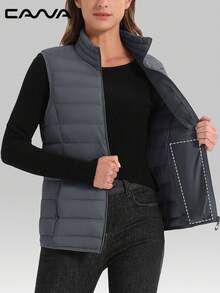 Cavva Women's Lightweight Vests Jacket Water Resistence Soft Sleeveless Warm Jacket Hiking Camping Running Outdoor - 深灰色 - 查看 4