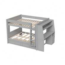 MERAX Full Size Multifunctional Bunk Bed With Desk And Bookshelves, Drawers, Gray - Kích thước đầy đủ có ngăn kéo (Màu xám) - Xem 6
