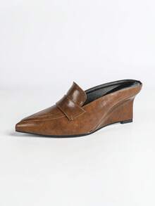 Women's Platform Pumps Women's Brown Closed Toe Platform Pumps Women's Comfortable British Style Pointed Toe Slip-On Platform Pumps - Brown - View 6