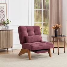 Modern Adjustable Backless Lounge Chair Made Of Fabric With Footrest, Lumbar Cushion And Wooden Legs For Living Room/Bedroom/Study - 酒紅色 + 燈芯絨 - 查看 10
