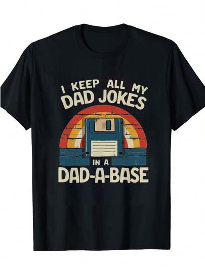 Camiseta gráfica vintage para hombres 'I Keep All My Dad Jokes' - 100% algodón, camiseta retro con temática de papá con texto humorístico y diseño de casete, camiseta casual de manga corta de ajuste clásico para regalos del Día del Padre, entusiastas de la tecnología nostálgica, tela transpirable lavable a máquina, regalo del Día del Padre, diseño nostálgico, ajuste cómodo, regalo para papás, ropa temática de papá, material duradero, camiseta de chistes de papá, compradores de regalos