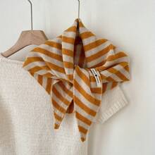 1 Piece High-Quality Striped Blend Shawl For Women, Spring, Autumn, Winter, Korean Style, Versatile, Warm, Triangle Scarf, Neck Warmer, French Retro Striped Knitted Solid Color Triangle Scarf, Multi-Functional, Unique Design, Decorative Neck Warmer Shawl - Gạo vàng sọc - Xem 13