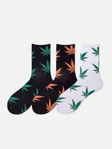 3 أزواج جوارب متوسطة الطول للشارع والهيب هوب بنمط أوراق القيقب، مناسبة للجنسين