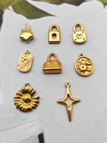 1件极简几何不锈钢镀18K金吊坠项链，DIY珠宝配件 - 金黃色 - 查看 3