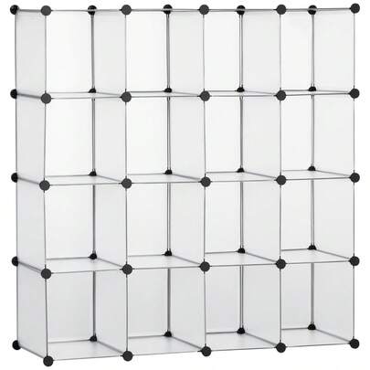Sistema de prateleiras em cubos HOMCOM DIY, caixa organizadora com 16 cubos, armário de plástico branco 125x32x125cm, ideal para quarto infantil e sala de estar.