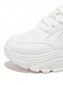 Tenis casuales de suela gruesa para mujer, blancos, transpirables, ligeros, cómodos, tenis chunky minimalistas - Blanco - Ver 7