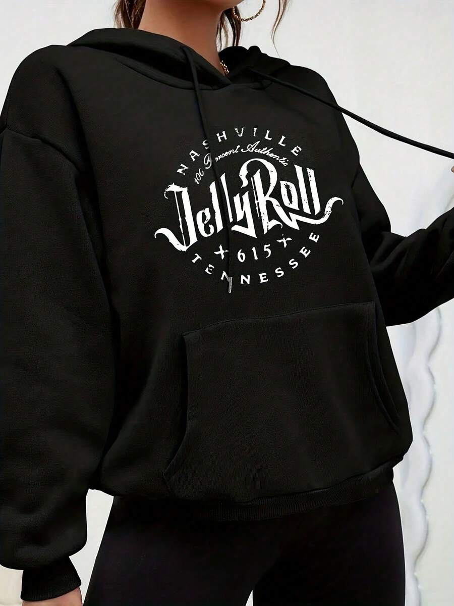 Womens Plus Size Casual Hoodies For Funny Letter Graphic Y2K Vintage Printed Long Sleeve With Pocket Loose Fit Sweatshirts Adjustable Drawstring Pullover Hood Tops Fall Winter Outdoor Clothes Sweater Hiking Cycling Outfits - Comfortable Fabric - 黑色1 - 查看 1