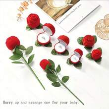 1件玫瑰花发箍及戒指盒，优雅植绒耳环盒，浪漫求婚玫瑰戒指盒礼品 - 彩色 - 查看 6