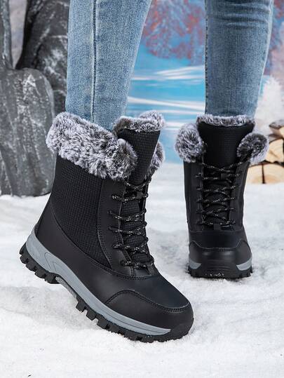 Fall/Winter Women's Outdoor Snow Sports Shoes, Casual Mid-Calf Lightweight Anti-Slip Warm Snow Boots, Women's Thermal Lined Thick Comfortable Short Boots,Fur Boots