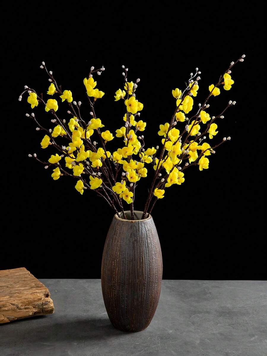 1/80支人造丝梅花枝，无茎，触感逼真，适用于家居餐桌、婚礼花束、海滩主题派对装饰，不含花瓶，仿真植物，家居、餐厅、客厅、户外花园装饰 - 黃色 - 查看 1