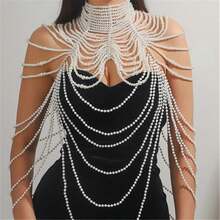 1pc Elegant Minimalist Classic Handmade Crochet Beaded Necklace, Versatile Fashion Women's Long Necklace Jewelry, Creative Body Chain, Suitable For Women's Balls, Weddings, Parties, Christmas Celebrations, Gifts For All Seasons - White - View 19